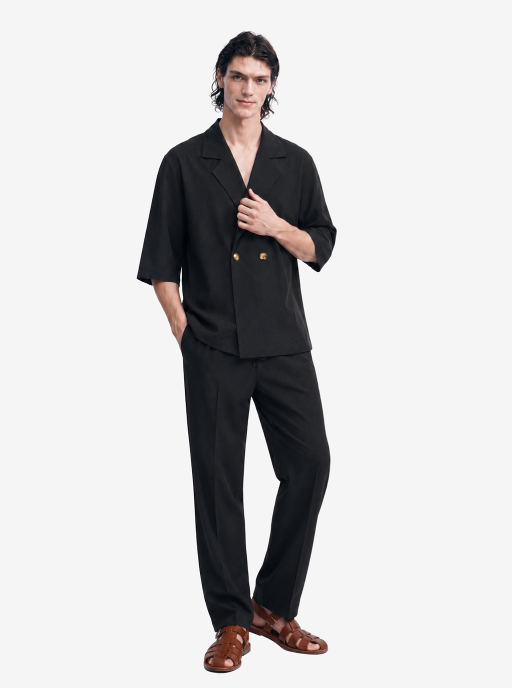 Black Double-Breasted Resort Set